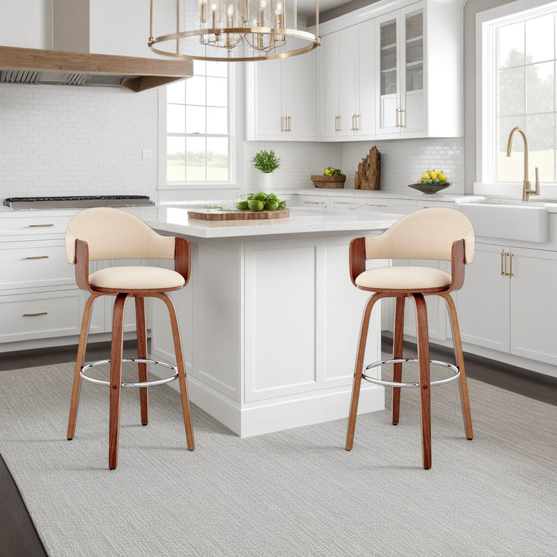 Daxton 26" Cream Faux Leather and Walnut Wood Bar Stool - Furniture City (CA)l