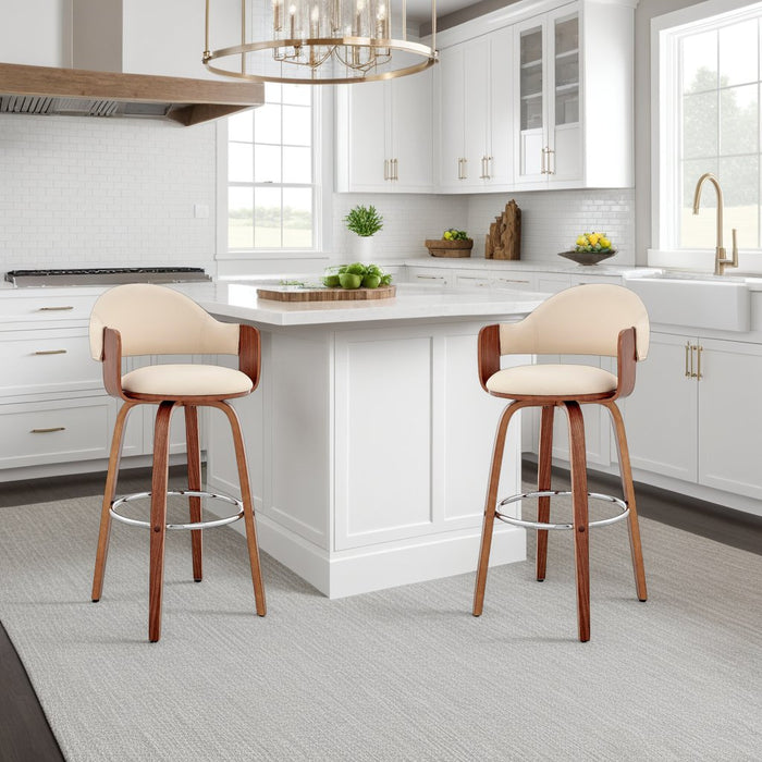 Daxton 26" Cream Faux Leather and Walnut Wood Bar Stool