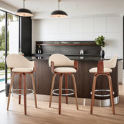 Daxton 30" Cream Faux Leather and Walnut Wood Bar Stool - Furniture City (CA)l
