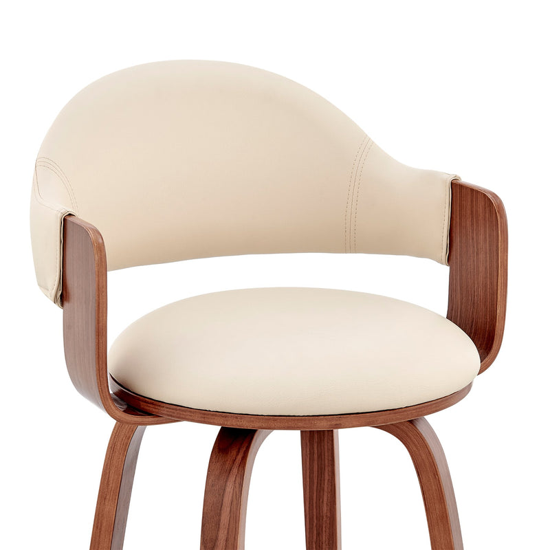 Daxton 30" Cream Faux Leather and Walnut Wood Bar Stool - Furniture City (CA)l