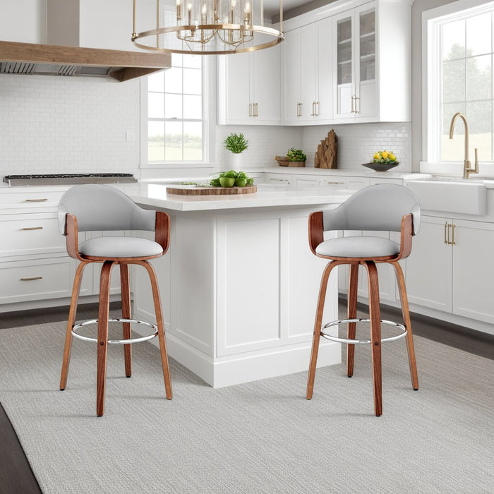 Daxton 26" Gray Faux Leather and Walnut Wood Bar Stool