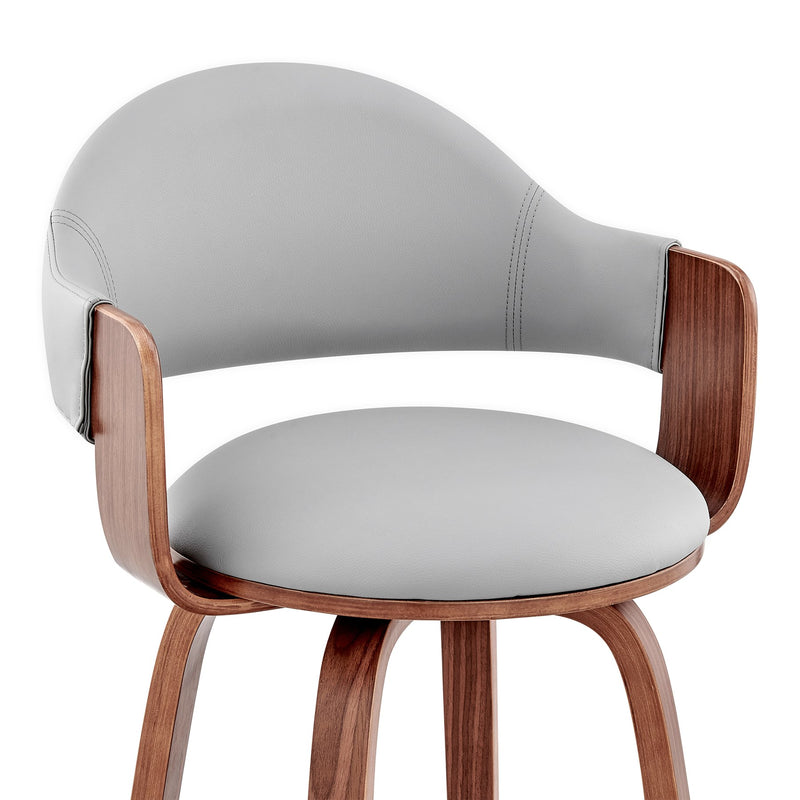 Daxton 26" Gray Faux Leather and Walnut Wood Bar Stool - Furniture City (CA)l
