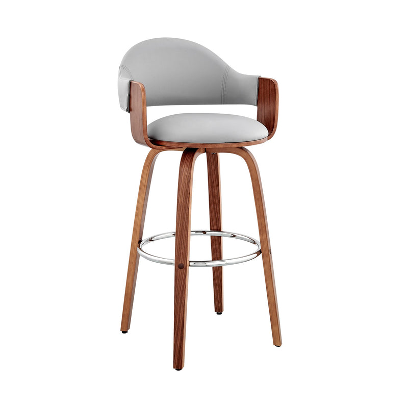Daxton 30" Gray Faux Leather and Walnut Wood Bar Stool - Furniture City (CA)l