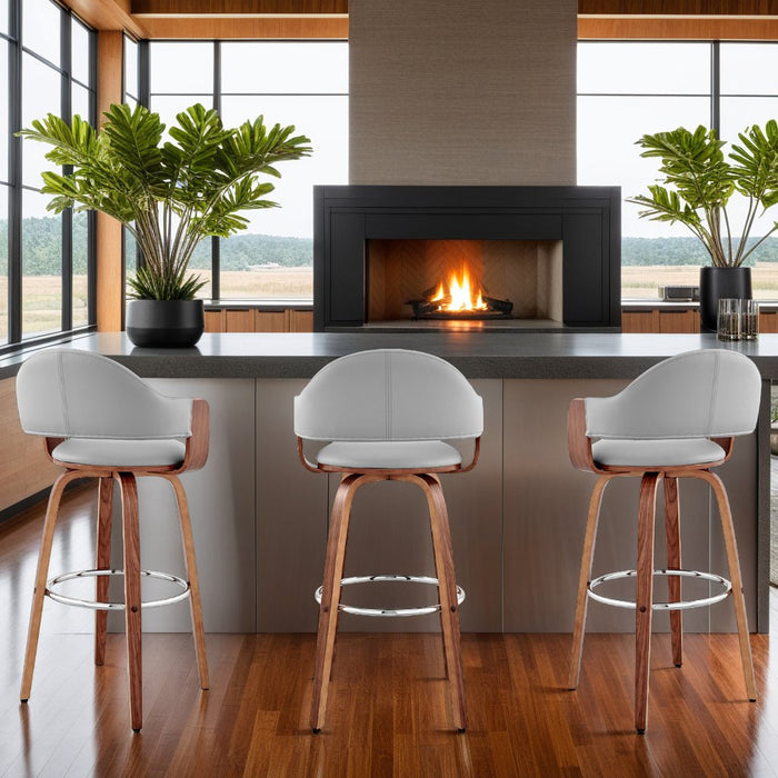 Daxton 30" Gray Faux Leather and Walnut Wood Bar Stool