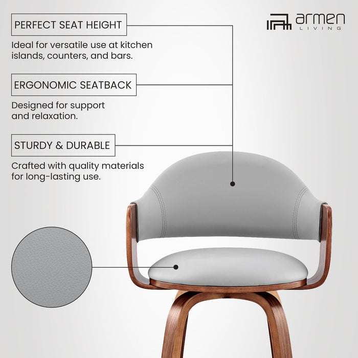 Daxton 30" Gray Faux Leather and Walnut Wood Bar Stool