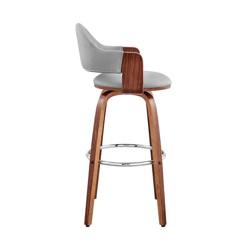 Daxton 30" Gray Faux Leather and Walnut Wood Bar Stool - Furniture City (CA)l