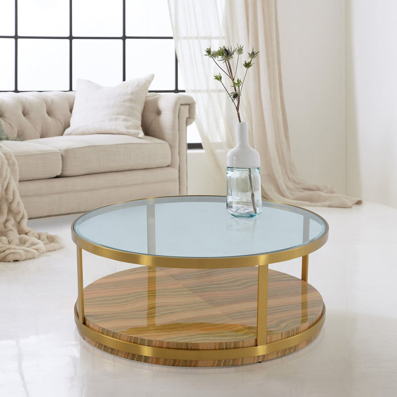 Hattie Glass Top Coffee Table with Brushed Gold Legs - Furniture City (CA)l