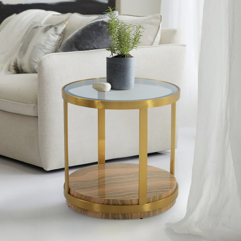 Hattie Glass Top End Table with Brushed Gold Legs - Furniture City (CA)l