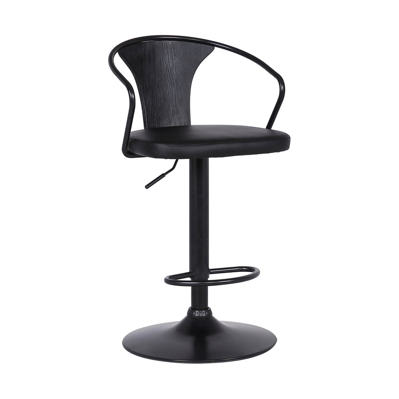 Eagle Adjustable Height Swivel Black Faux Leather and Black Wood Bar Stool with Black Metal Base - Furniture City (CA)l