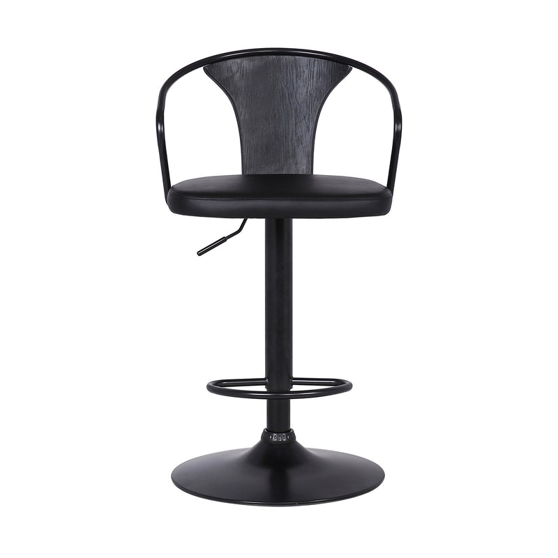 Eagle Adjustable Height Swivel Black Faux Leather and Black Wood Bar Stool with Black Metal Base - Furniture City (CA)l