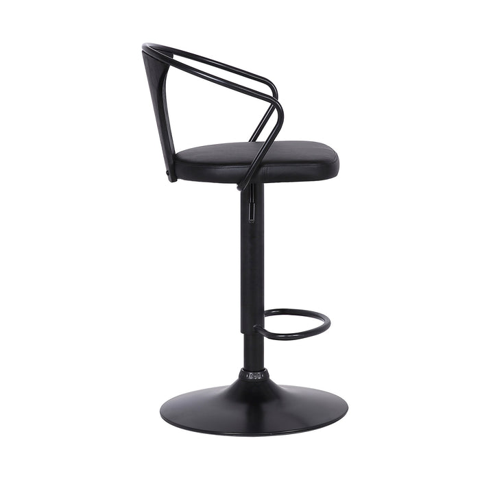 Eagle Adjustable Height Swivel Black Faux Leather and Black Wood Bar Stool with Black Metal Base