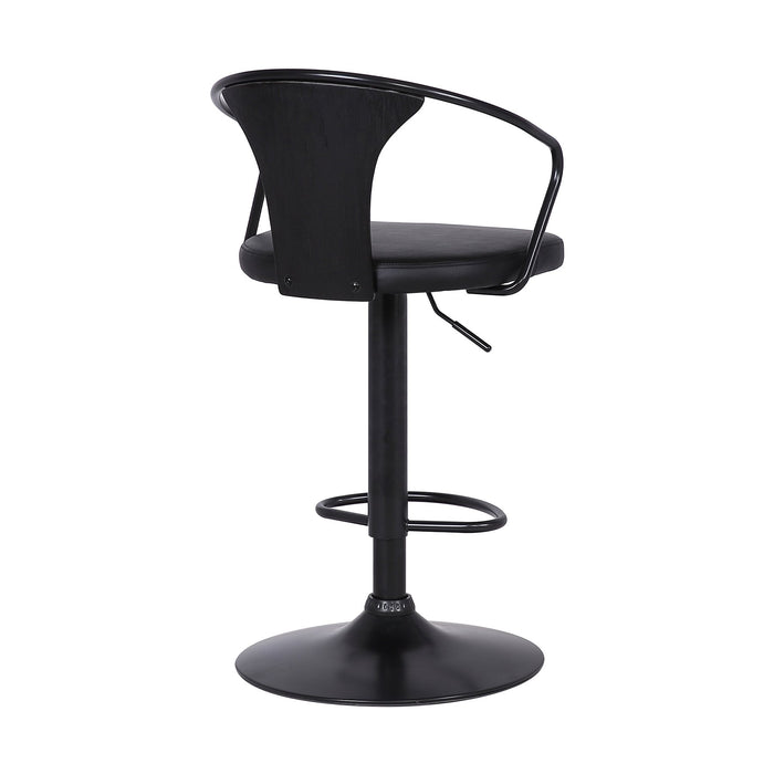 Eagle Adjustable Height Swivel Black Faux Leather and Black Wood Bar Stool with Black Metal Base