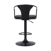 Eagle Adjustable Height Swivel Black Faux Leather and Black Wood Bar Stool with Black Metal Base - Furniture City (CA)l