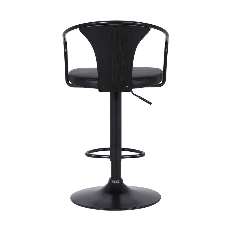 Eagle Adjustable Height Swivel Black Faux Leather and Black Wood Bar Stool with Black Metal Base - Furniture City (CA)l