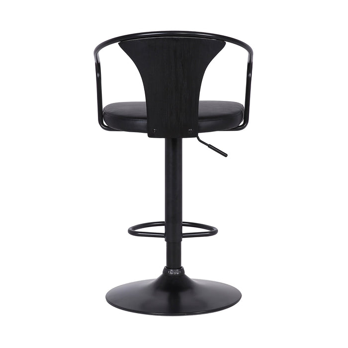 Eagle Adjustable Height Swivel Black Faux Leather and Black Wood Bar Stool with Black Metal Base