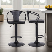Eagle Adjustable Height Swivel Black Faux Leather and Black Wood Bar Stool with Black Metal Base - Furniture City (CA)l