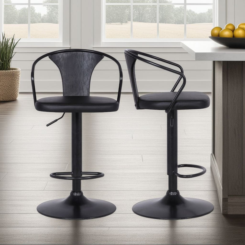 Eagle Adjustable Height Swivel Black Faux Leather and Black Wood Bar Stool with Black Metal Base - Furniture City (CA)l