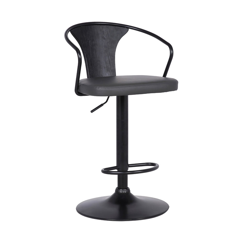 Eagle Adjustable Height Swivel Gray Faux Leather and Black Wood Bar Stool with Black Metal Base - Furniture City (CA)l