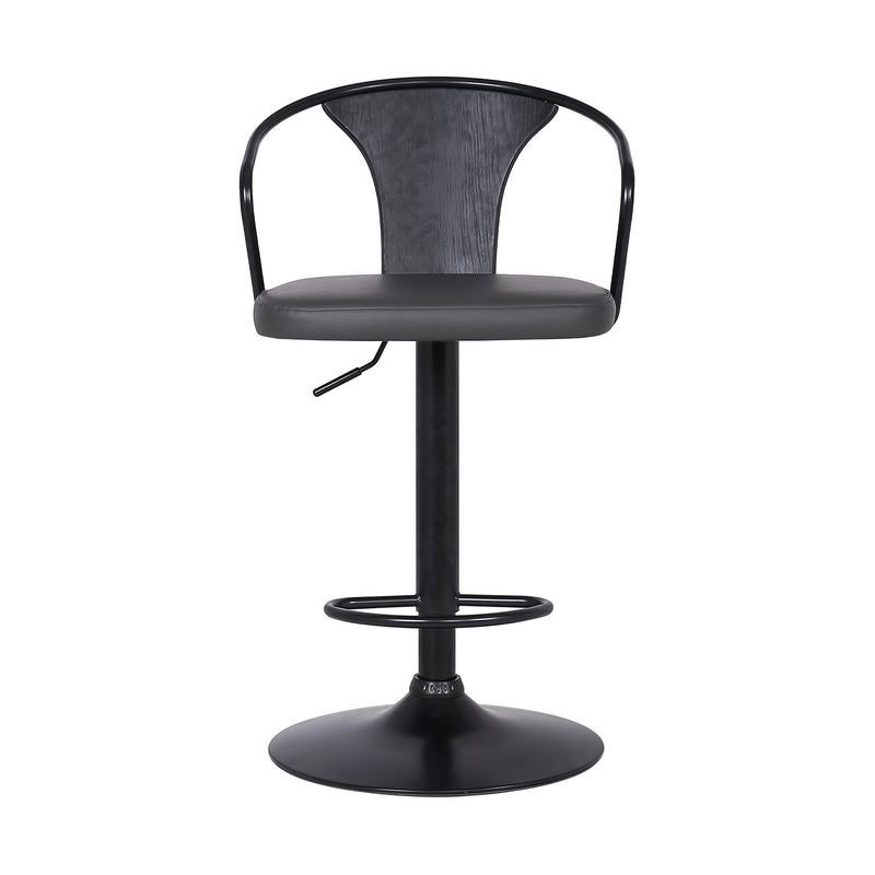 Eagle Adjustable Height Swivel Gray Faux Leather and Black Wood Bar Stool with Black Metal Base - Furniture City (CA)l