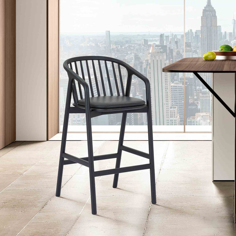 Echo Black Oak Wood and Faux Leather Counter Stool - Furniture City (CA)l
