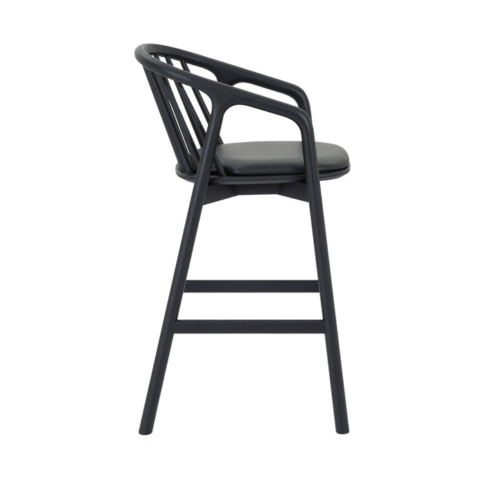 Echo Black Oak Wood and Faux Leather Bar Stool