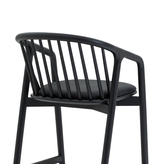 Echo Black Oak Wood and Faux Leather Bar Stool