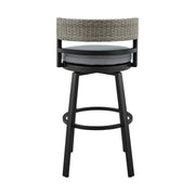 Encinitas Outdoor Patio Counter Height Swivel Bar Stool in Aluminum and Wicker with Gray Cushions - Furniture City (CA)l