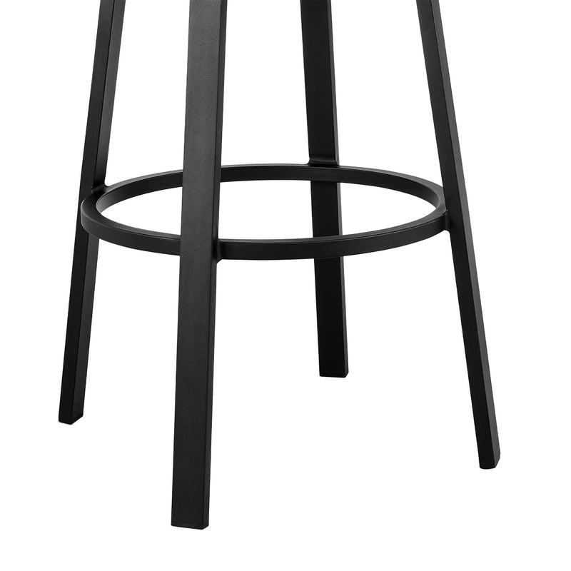 Encinitas Outdoor Patio Counter Height Swivel Bar Stool in Aluminum and Wicker with Gray Cushions - Furniture City (CA)l