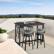 Encinitas Outdoor Patio Swivel Bar Stool in Aluminum and Wicker with Gray Cushions - Furniture City (CA)l