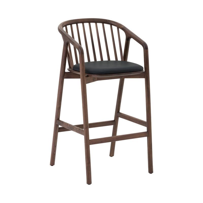 Echo Walnut Wood and Black Faux Leather Counter Stool - Furniture City (CA)l
