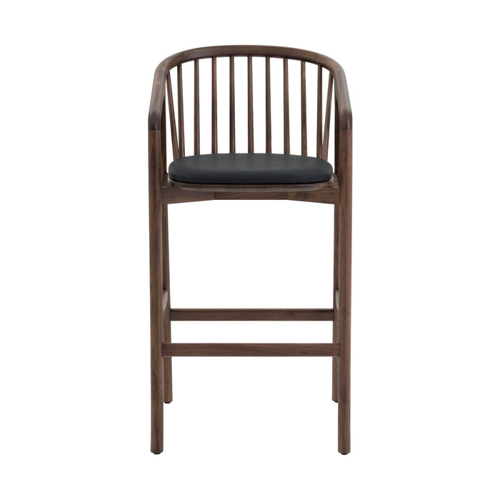 Echo Walnut Wood and Black Faux Leather Counter Stool