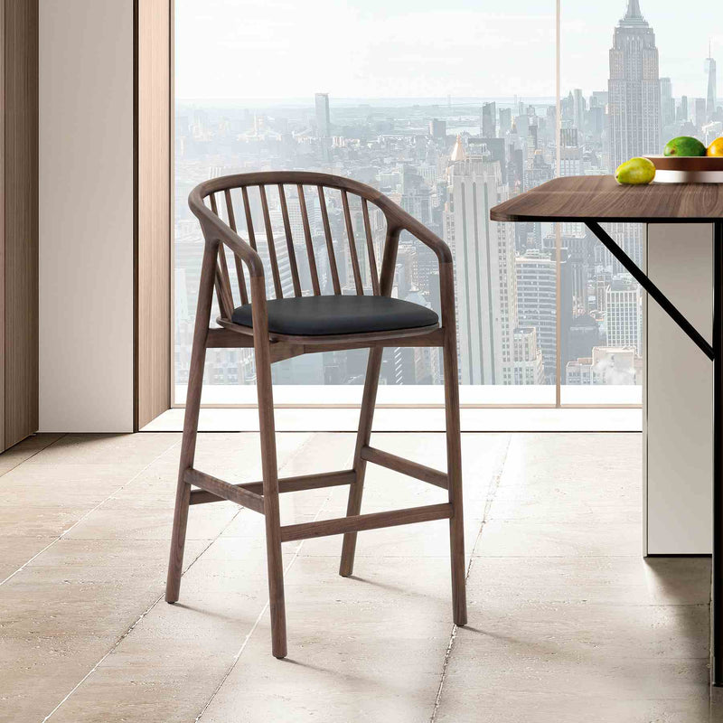 Echo Walnut Wood and Black Faux Leather Bar Stool - Furniture City (CA)l