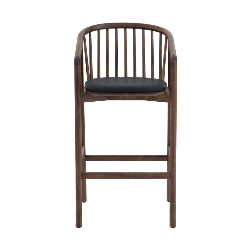 Echo Walnut Wood and Black Faux Leather Bar Stool - Furniture City (CA)l