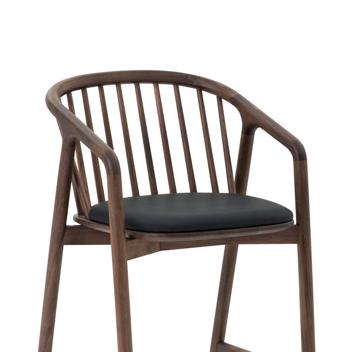 Echo Walnut Wood and Black Faux Leather Bar Stool