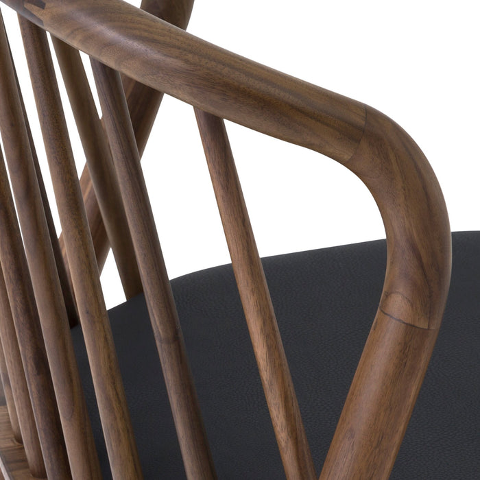 Echo Walnut Wood and Black Faux Leather Dining Chairs - Set of 2