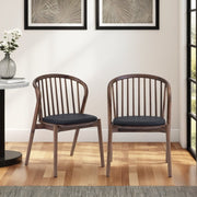 Echo Walnut Wood and Black Faux Leather Dining Chairs - Set of 2 - Furniture City (CA)l