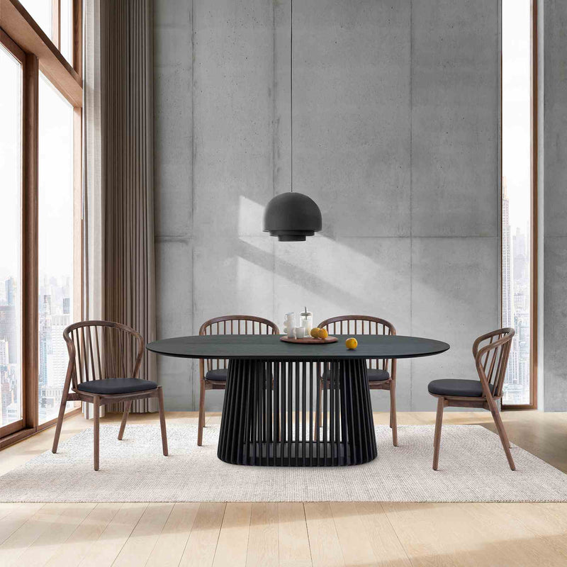 Echo Walnut Wood and Black Faux Leather Dining Chairs - Set of 2 - Furniture City (CA)l