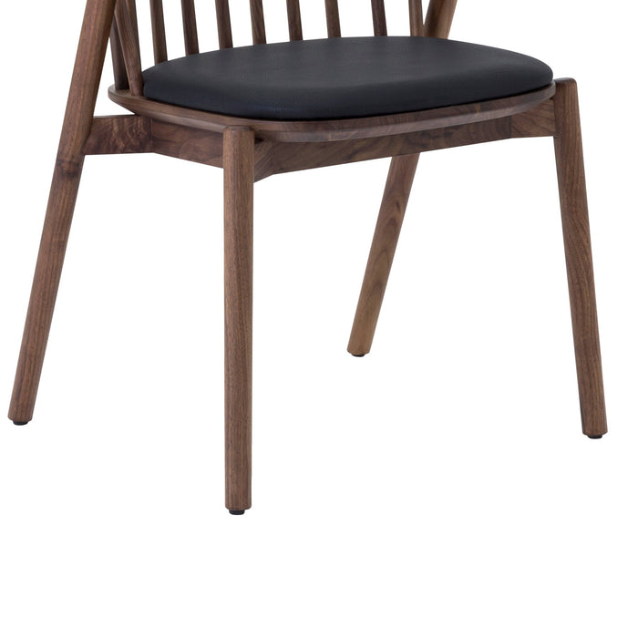 Echo Walnut Wood and Black Faux Leather Dining Chairs - Set of 2