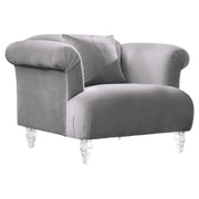 Elegance Contemporary Sofa Chair in Gray Velvet with Acrylic Legs - Furniture City (CA)l