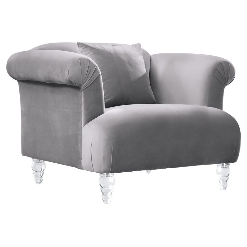 Elegance Contemporary Sofa Chair in Gray Velvet with Acrylic Legs - Furniture City (CA)l