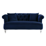 Elegance Contemporary Loveseat in Blue Velvet with Acrylic Legs - Furniture City (CA)l
