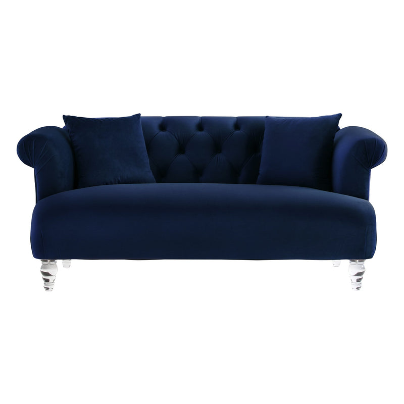 Elegance Contemporary Loveseat in Blue Velvet with Acrylic Legs - Furniture City (CA)l