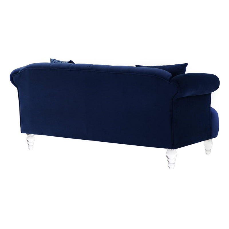 Elegance Contemporary Loveseat in Blue Velvet with Acrylic Legs - Furniture City (CA)l