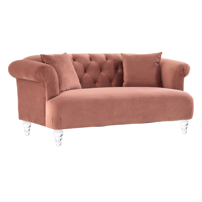 Elegance Contemporary Loveseat in Blush Velvet with Acrylic Legs