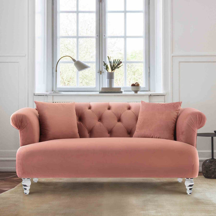 Elegance Contemporary Loveseat in Blush Velvet with Acrylic Legs