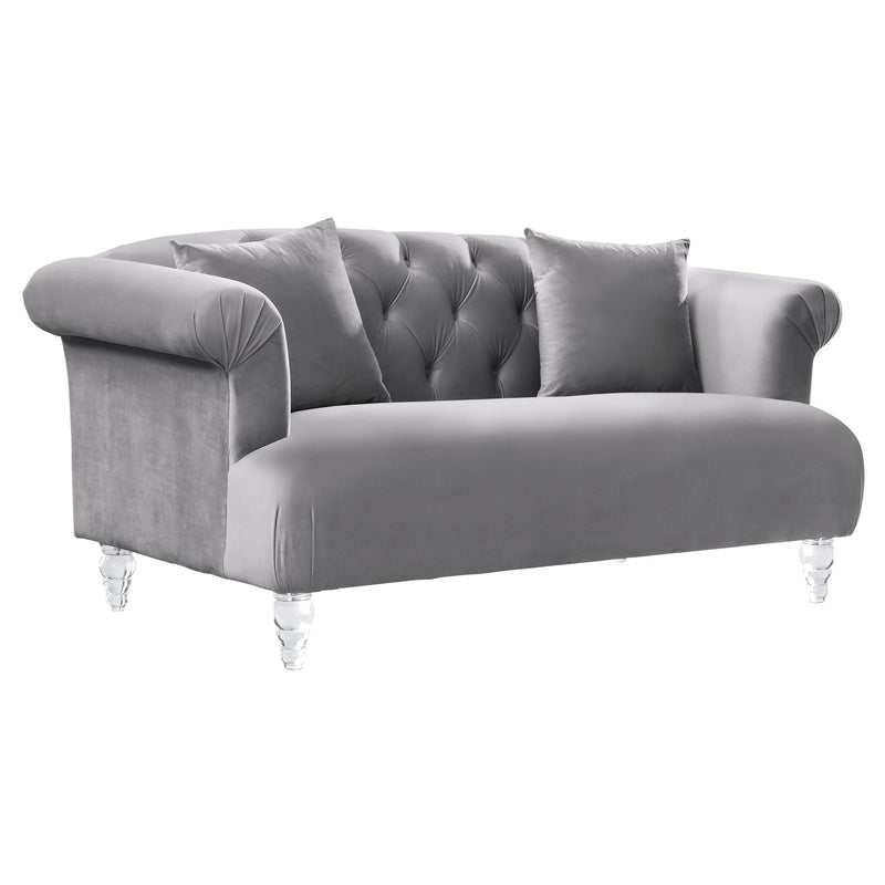 Elegance Contemporary Loveseat in Gray Velvet with Acrylic Legs - Furniture City (CA)l