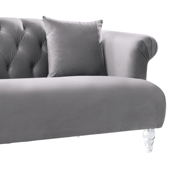 Elegance Contemporary Loveseat in Gray Velvet with Acrylic Legs