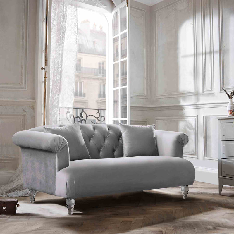 Elegance Contemporary Loveseat in Gray Velvet with Acrylic Legs - Furniture City (CA)l