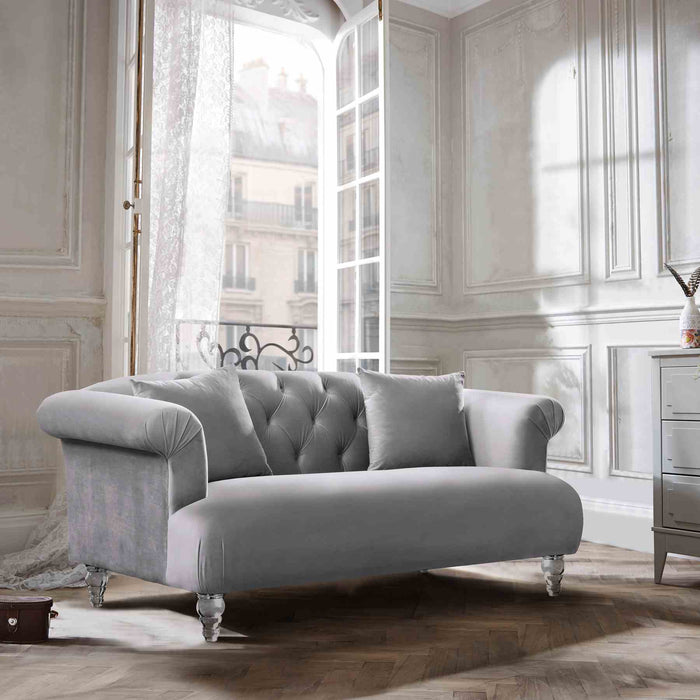 Elegance Contemporary Loveseat in Gray Velvet with Acrylic Legs