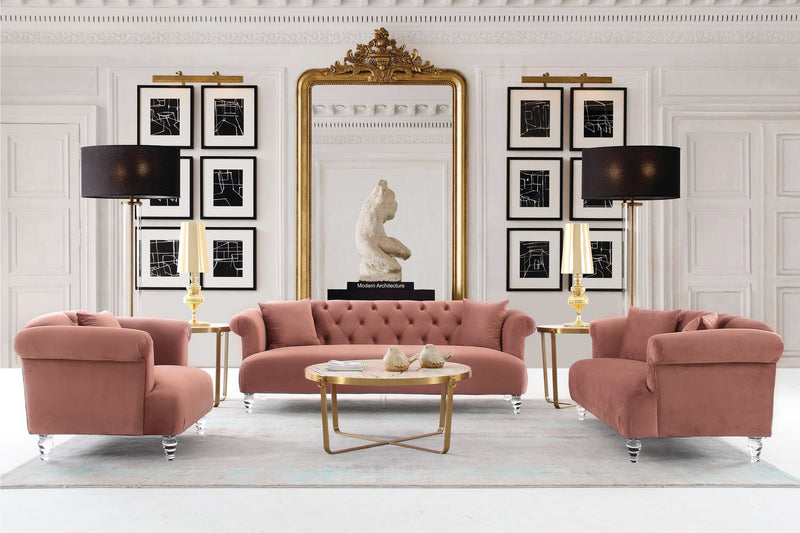 Elegance Contemporary Sofa in Blush Velvet with Acrylic Legs - Furniture City (CA)l